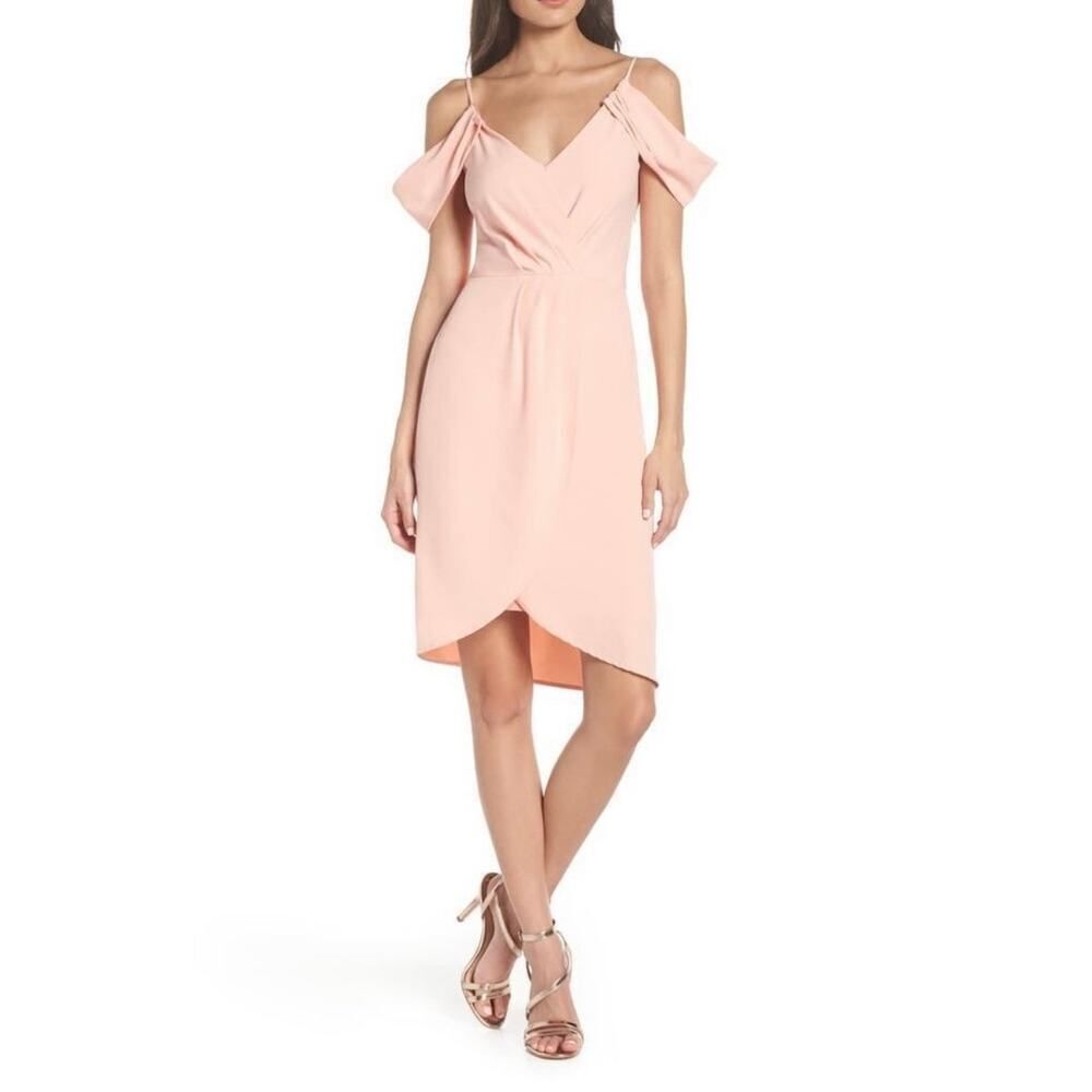 Fraiche by J Pink Off Shoulder Tulip Hem Knee Length Dress Women's Size Med NWOT